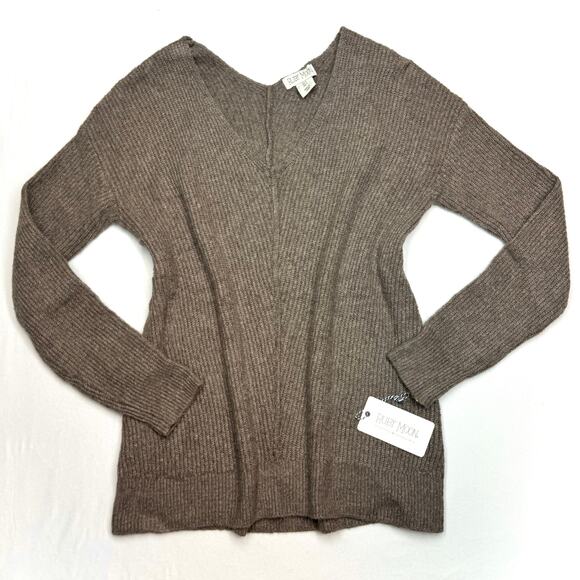 NWT Ruby Moon V Neck Ribbed Knit Sweater Small Cocoa Brown Pullover Soft Cozy - Picture 2 of 12